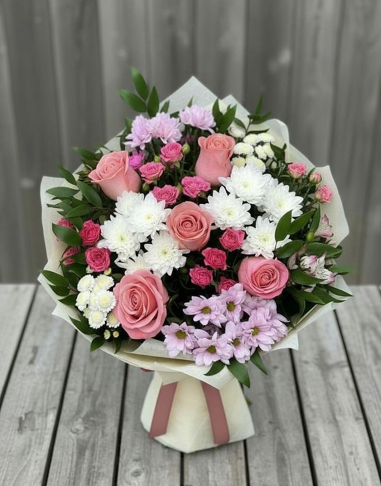 Букет цветов из: Альстромерии, Гвоздики, Розы и Хризантемы в Сонково