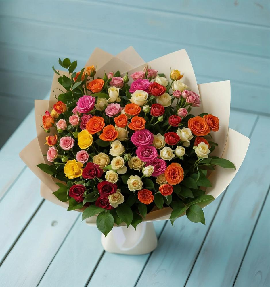 Букет Микс из разноцветных кустовых роз в Сонково