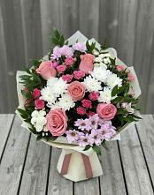 Букет цветов из:  Альстромерии, Гвоздики, Розы и Хризантемы в Сонково